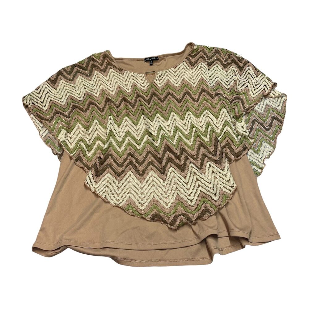Jade Moon Blouse Top Women's 2X Brown Multi Printed Round Neck Pullover - Picture 1 of 6
